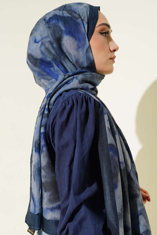 Batik Patterned Bamboo Crêpe Scarf Blue