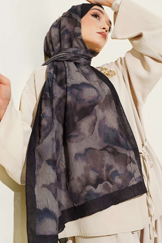 Batik Patterned Bamboo Crêpe Scarf Black Khaki