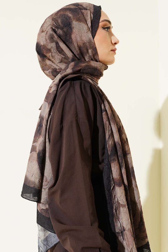 Batik Patterned Bamboo Crêpe Scarf Black Mink