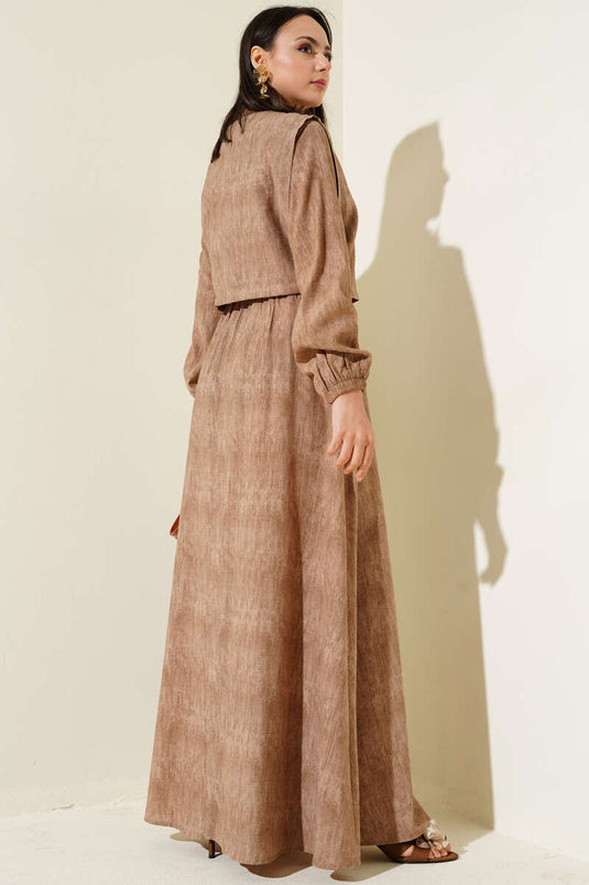 Robe boléro à motifs batik couleur latte