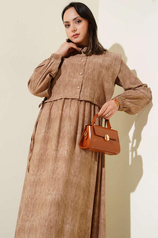 Robe boléro à motifs batik couleur latte