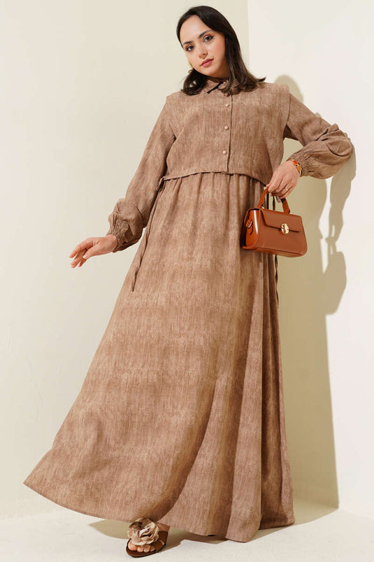 Robe boléro à motifs batik couleur latte