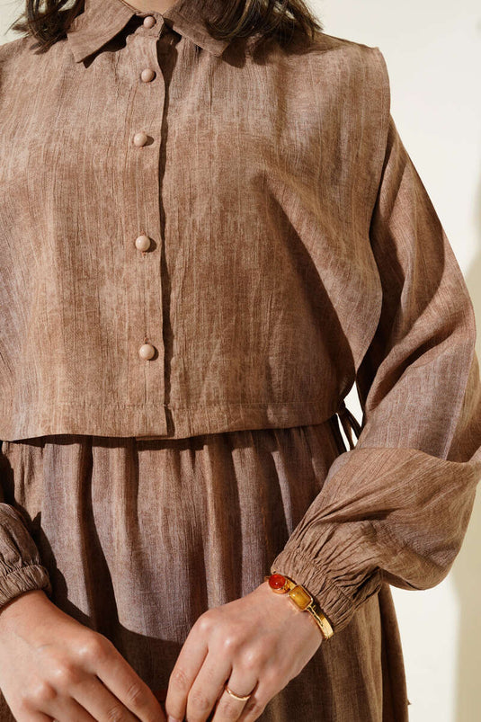 Robe boléro à motifs batik couleur latte