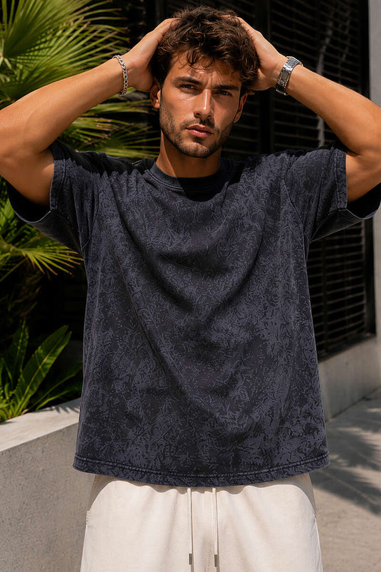 Batik Desenli Erkek T-shirt Siyah