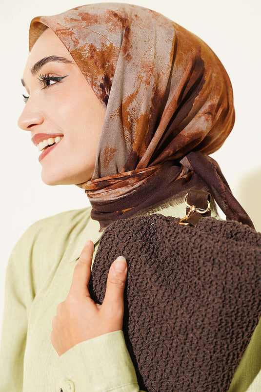 Batik Desenli Soft Eşarp Acı Kahve
