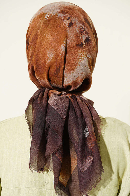 Batik Desenli Soft Eşarp Acı Kahve