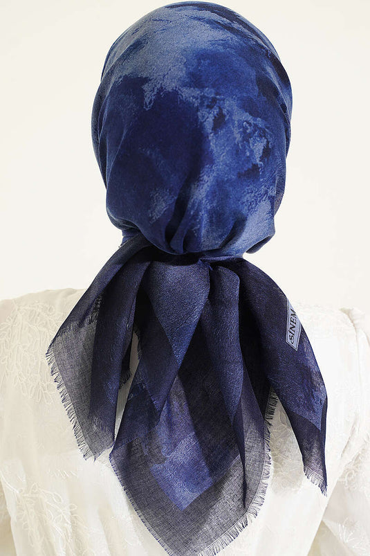 Sciarpa Morbida Con Motivo Batik Blu Navy