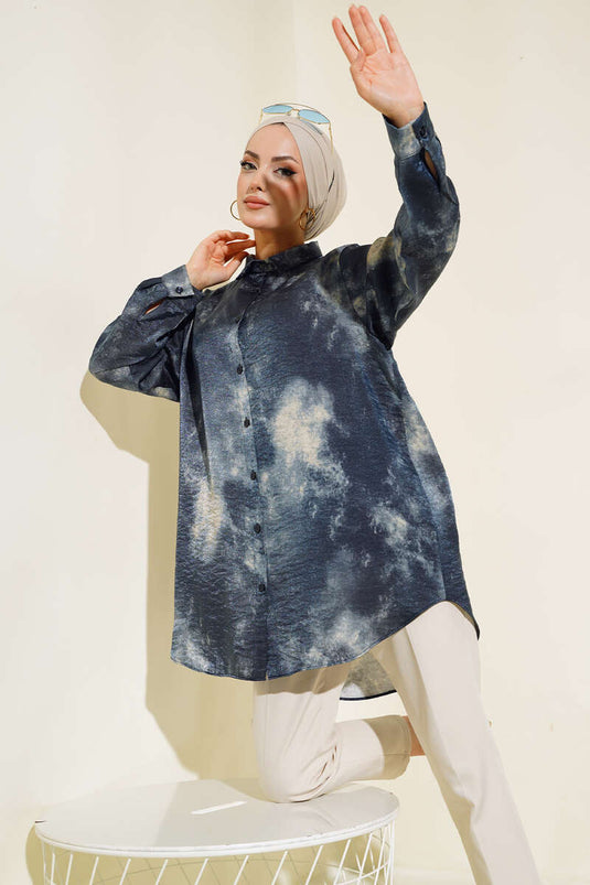 Tunique à Motifs Batik Bleu Marine