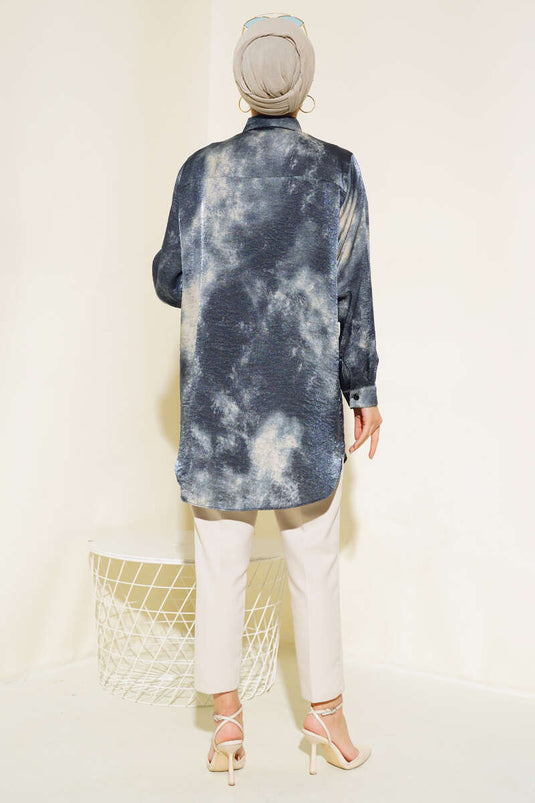 Tunique à Motifs Batik Bleu Marine