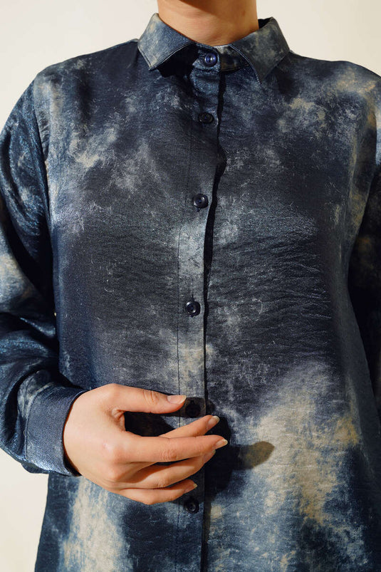 Tunique à Motifs Batik Bleu Marine