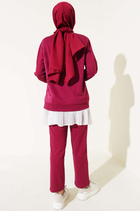 Batik Detailed Two-Piece Set Burgundy