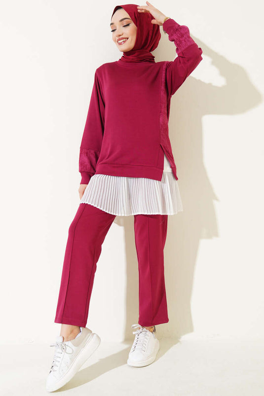 Batik Detailed Two-Piece Set Burgundy