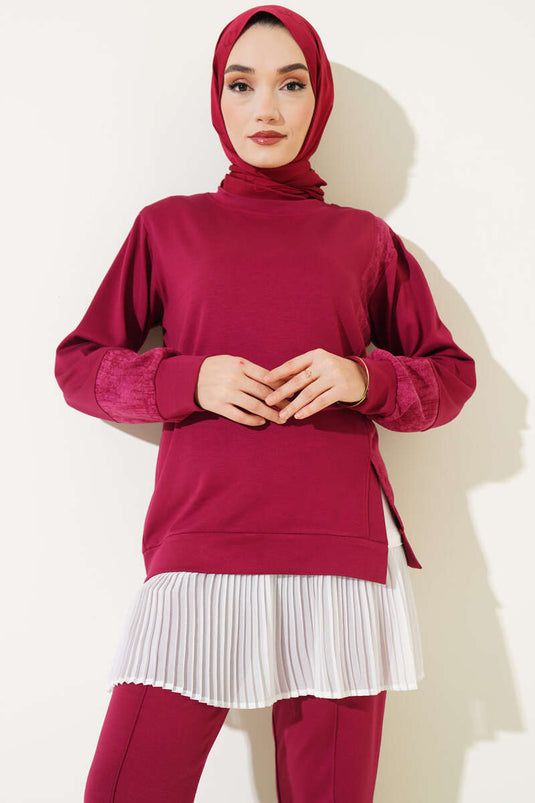 Batik Detailed Two-Piece Set Burgundy