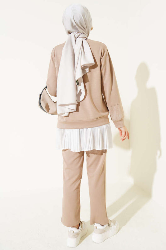 Batik Detaylı İkili Takım Latte