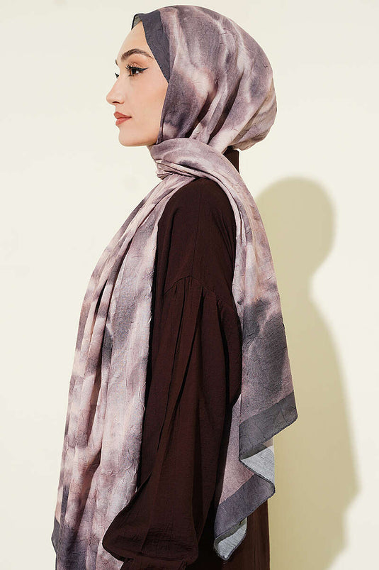 Batik Ebruli Bambu Kraş Şal Acı Kahve