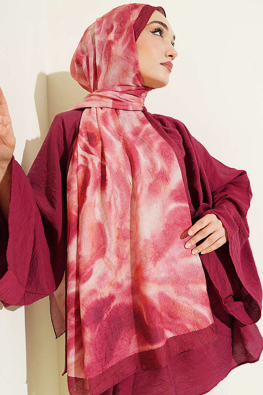 Batik Ebruli Bambus Strick Schal Bordeaux