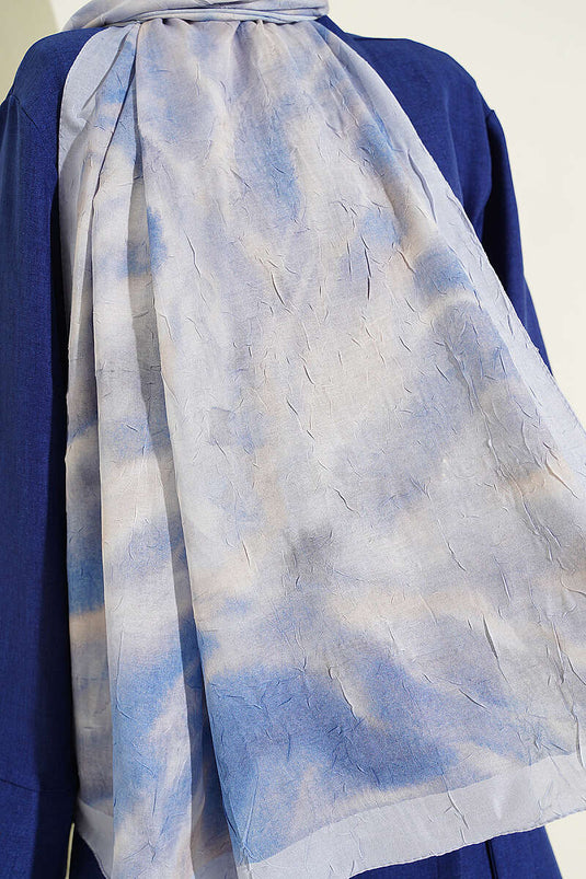 Batik Ebruli Bambu Kraş Şal Buz Mavisi
