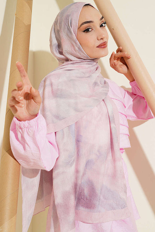 Batik Ebruli Bambu Kraş Şal Pudra
