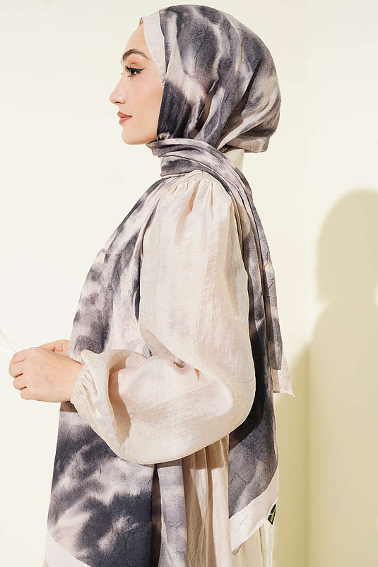 Batik Ebruli Bambu Kraş Şal Siyah Bej