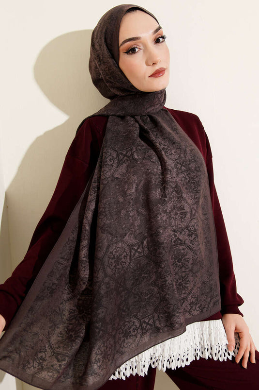 Batik Patterned Modal Shawl Dark Brown
