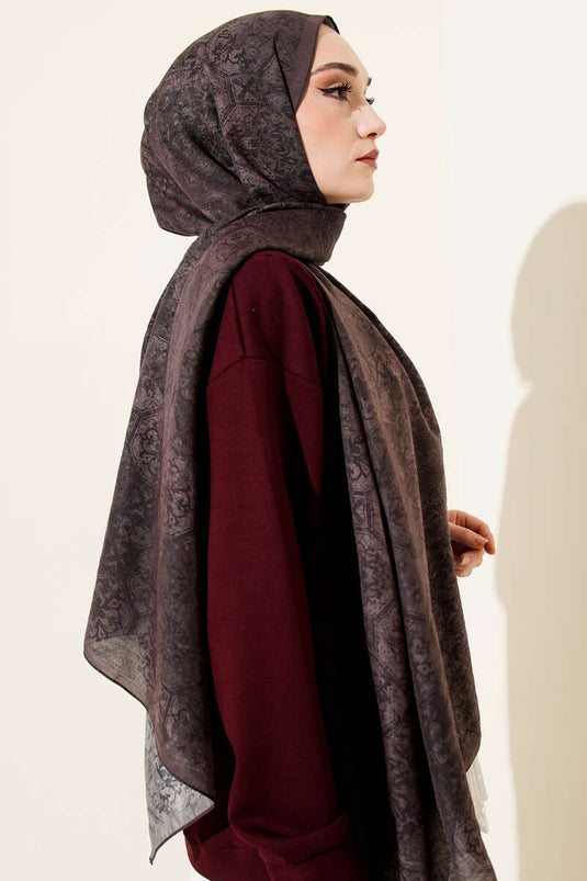 Batik Patterned Modal Shawl Dark Brown