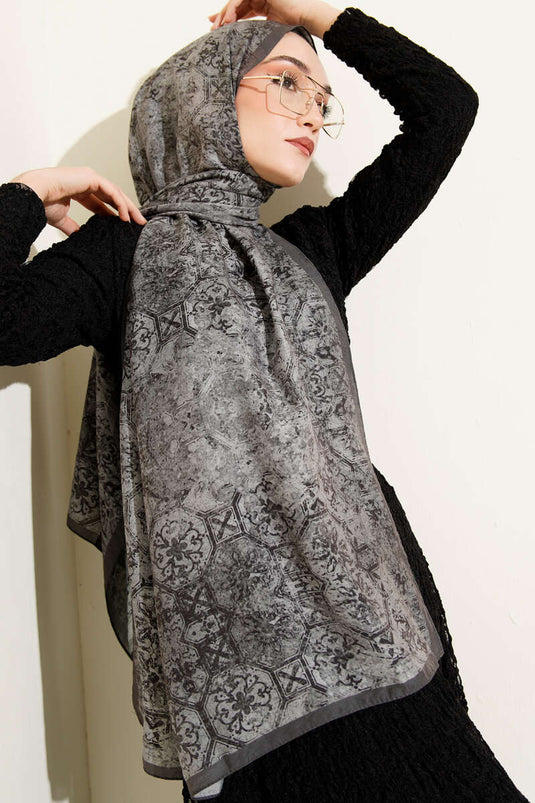 Batik Patterned Modal Shawl Gray
