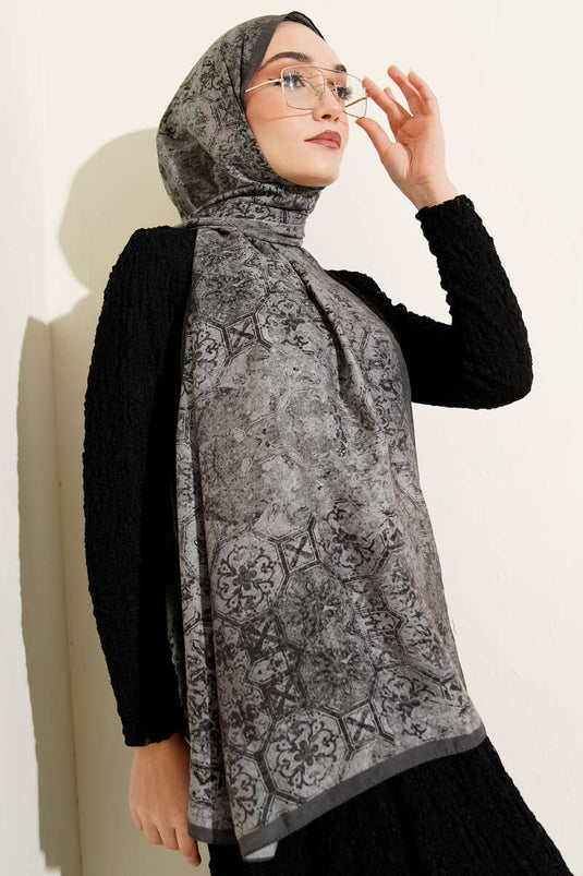 Batik Patterned Modal Shawl Gray