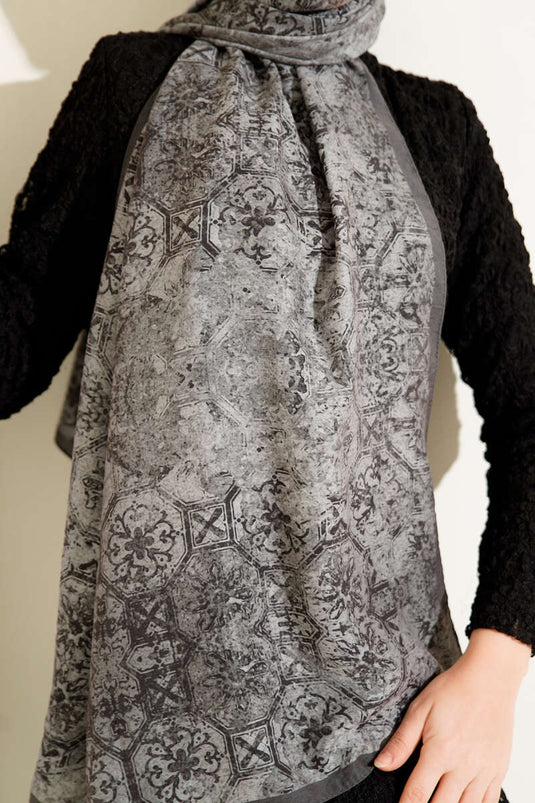 Batik Patterned Modal Shawl Gray