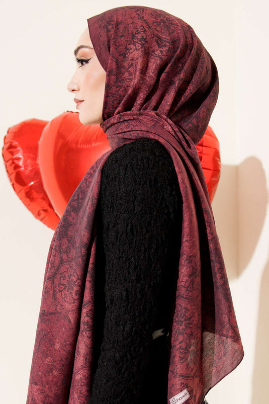 Red Modal Shawl with Batik Pattern