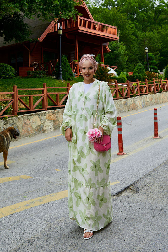 Robe à motifs grande taille à demi-boutons vert aqua