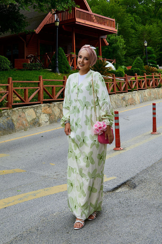 Robe à motifs grande taille à demi-boutons vert aqua