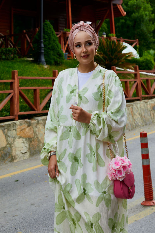 Robe à motifs grande taille à demi-boutons vert aqua