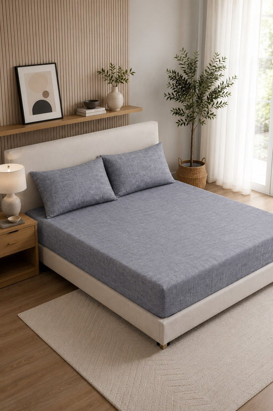 Juego de sábanas ajustables talla grande gris
