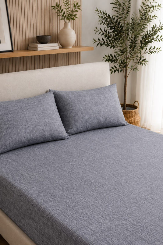 Juego de sábanas ajustables talla grande gris
