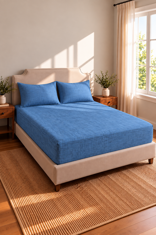 Ensemble De Draps Avec Élastique Taille Battal, Bleu