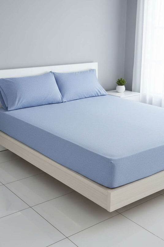 Ensemble drap-housse et taie d'oreiller Battal bleu