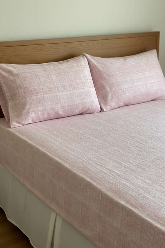 Ensemble drap-housse et taie d'oreiller Battal élastique couleur poudre