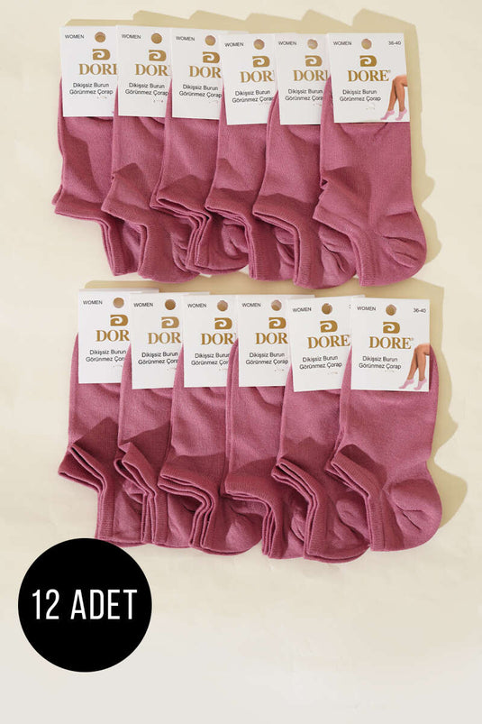 Women's 12-Pack Seamless Invisible Bootie Socks Dusty Rose