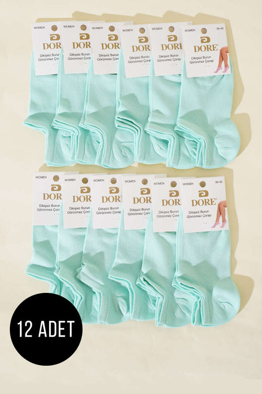Women's 12-Pack Seamless Invisible Bootie Socks Aqua Green
