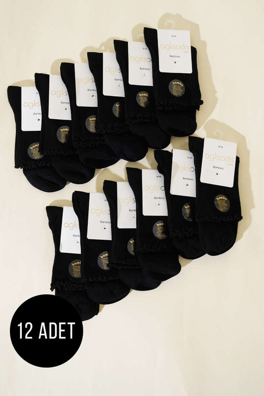 Women's 12-Pack Ruffle Ankle Socks Black