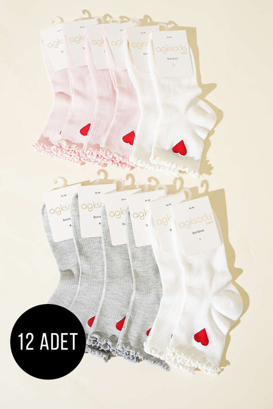 Assortiment de 12 paires de chaussettes courtes en forme de cœur pour femmes 1