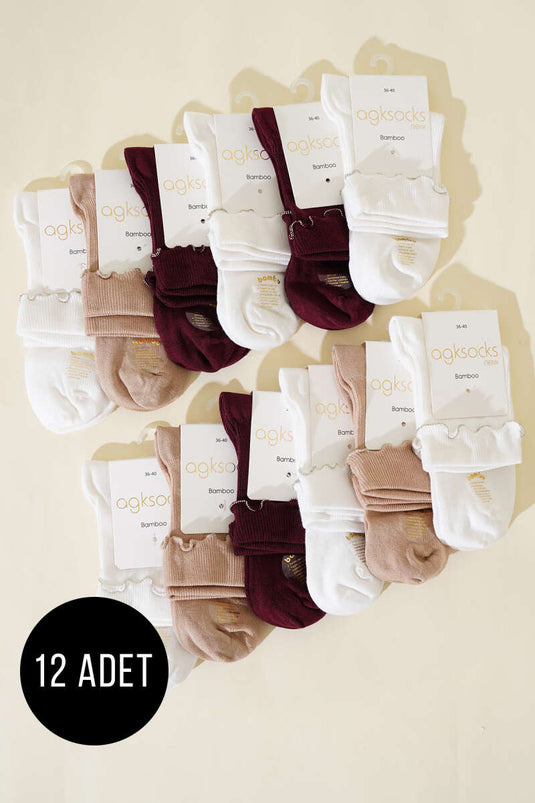 Assortiment de 12 paires de chaussettes courtes à motif pierre bouclée pour femmes 1