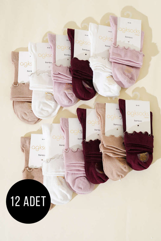 Women's 12-Pack Curled Stone Ankle Socks Assortment 2
