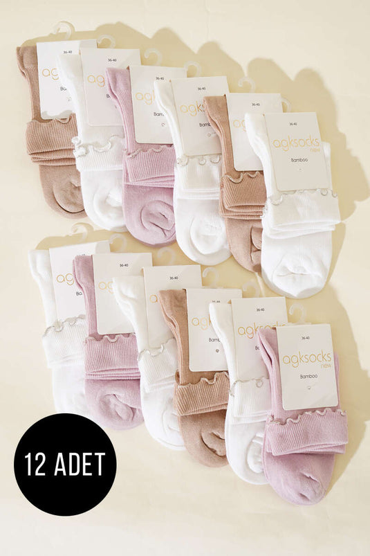 Women's 12-Pack Curled Stone Ankle Socks Assortment 3