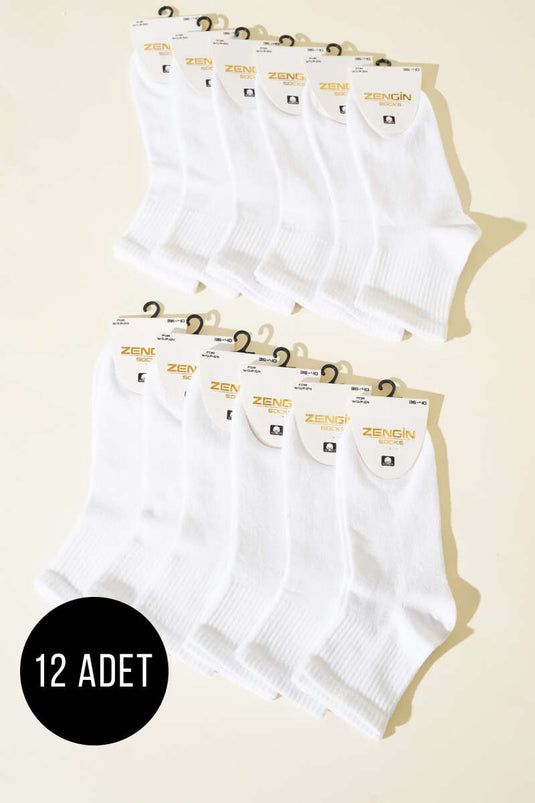 Lot de 12 paires de chaussettes courtes blanches en coton peigné pour femmes