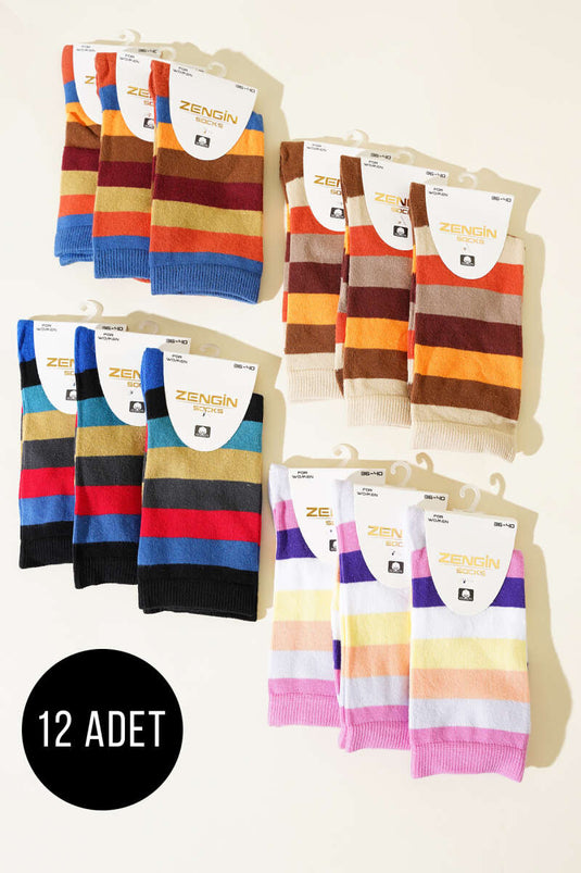 Assortiment de 12 paires de chaussettes en coton peigné pour femmes, taille 3