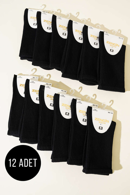 Chaussettes courtes noires en coton peigné pour femmes (lot de 12).