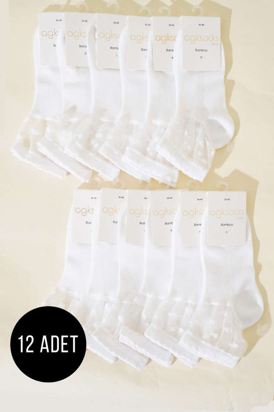 Lot de 12 paires de chaussettes courtes transparentes blanches pour femmes