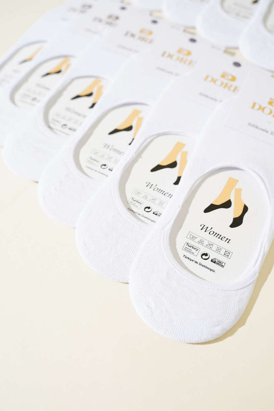 Women's 12-Pack Silicone Heel Ballerina Socks White