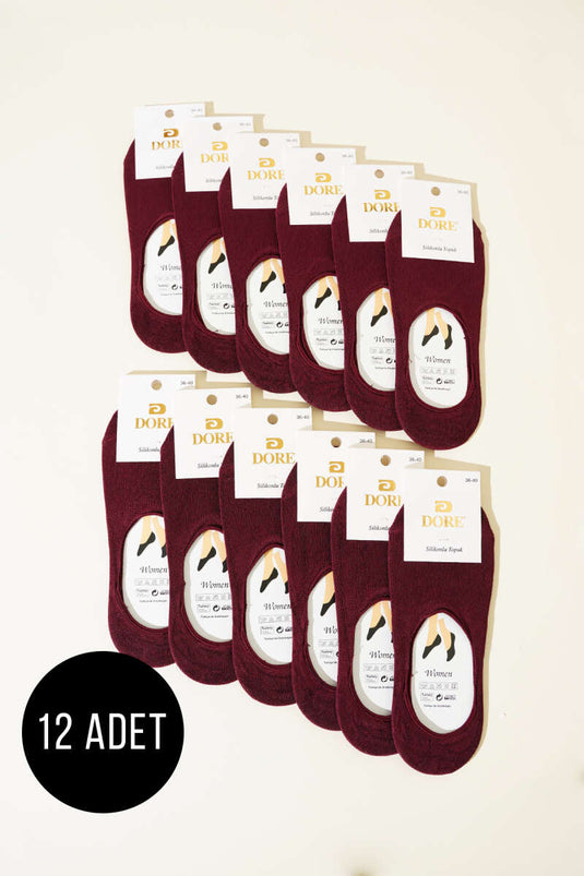 جوارب باليرينا بكعب من السيليكون للنساء - عبوة من 12 قطعة - لون عنابي